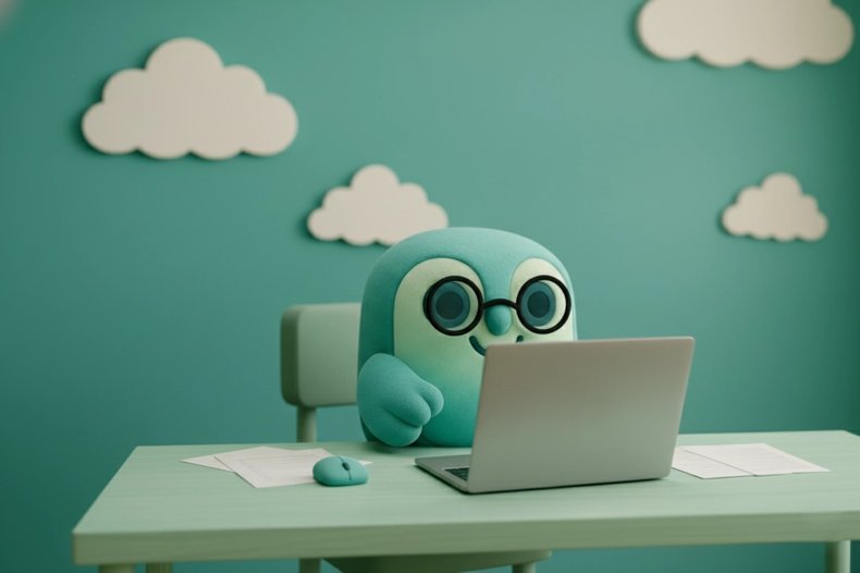 Wise de NettoWise uil zit achter de computer