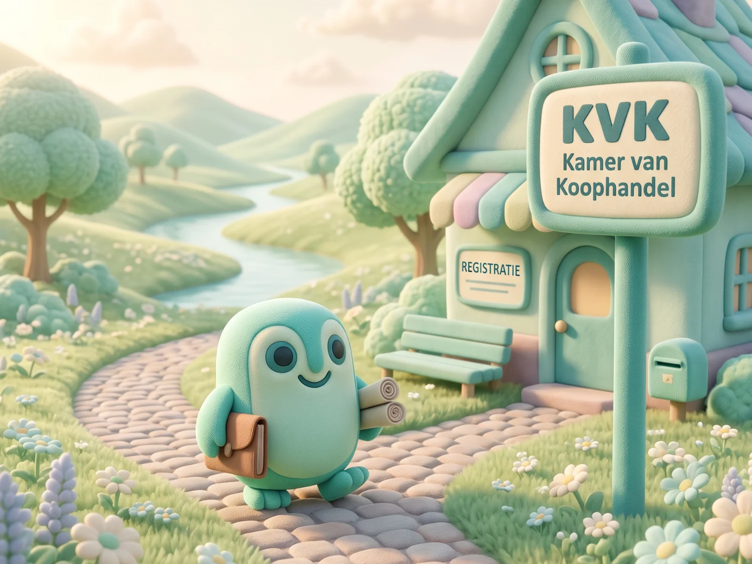 Wise loopt met documenten naar een gebouw van de Kamer van Koophandel
